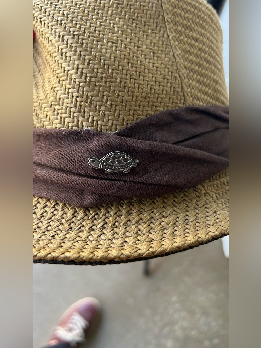 AMO Black Straw Fedora with Turtle Logo